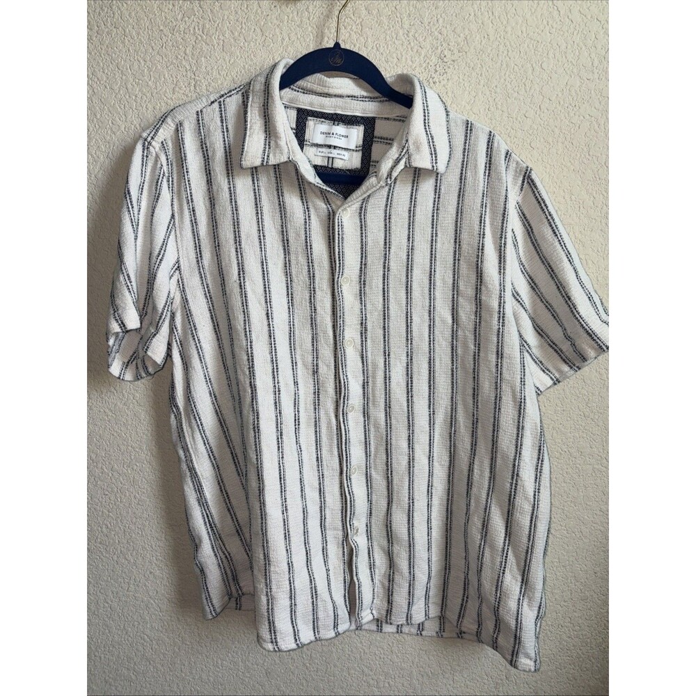Denim and Flower Resort Gauze shirt L Button Up Vacation Boho Textured Woven